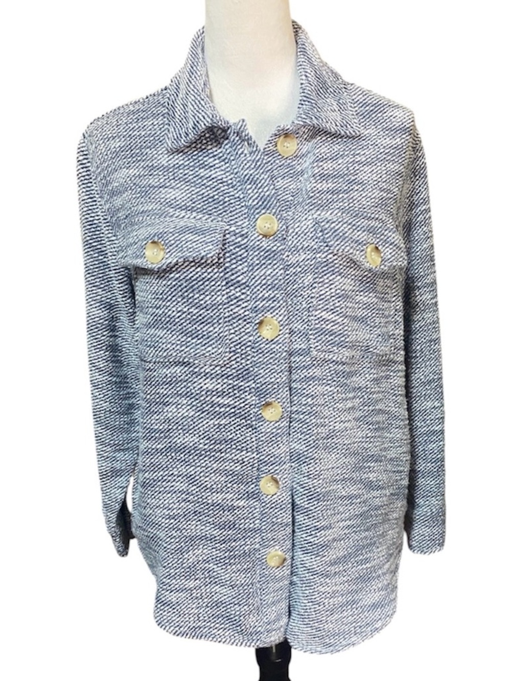 Time and Tru Navy & White Marled Button Down Shacket